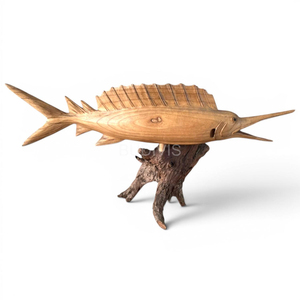 Sculpture de poisson en bois massif sculptée à la main, Art déco, écologique, couleur bois naturel, décoration de table pour salon, décoration d'intérieur - Product Image 3