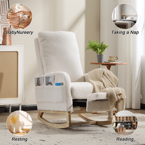 Fauteuil à bascule moderne avec dossier haut, pieds en bois massif, rembourrage, fauteuil à bascule confortable pour salon, salon, côté canapé - Product Image 6