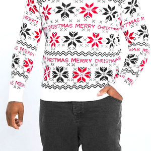 Suéter Navideño de Punto para Hombre, Rojo y Negro, Estilo Pullover, Manga Larga, Material Acrílico, con Agujeros - Product Image 4