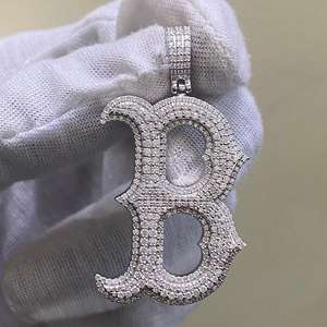 Pendentif personnalisé lettre B Bling Hip Hop Diamant Moissanite Givré avec Plaqué Rhodium Bijoux Fins Pendentifs & Breloques - Product Image 5