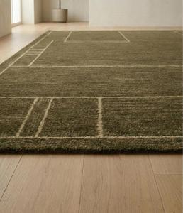 Tapis de sol élégant en laine tuftée fait main, antidérapant, avec bordure abstraite moderne, pour salon, chambre, bureau, décoration - Product Image 4