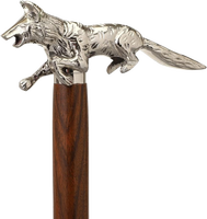 Bâton en bois fait main avec poignée en aluminium de style vintage de luxe, finition argentée, pour costume de gentleman victorien, d'Halloween et de carnaval