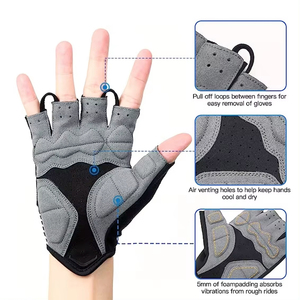 Guantes de Ciclismo Transpirables de Medio Dedo, Antideslizantes, con Acolchado de Gel Antichoque, Cierre de Velcro de Poliéster y Algodón, para Bicicleta, Gimnasio y Fitness - Product Image 3