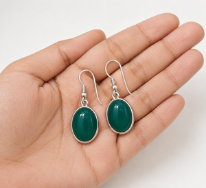 Natural Green Onyx Oval Bohemian Christian <b>Drop</b> Earrings 925 Sterling Silver Bezel Set Gemstone Certified Women's Gift Jewelry - Product Image 3