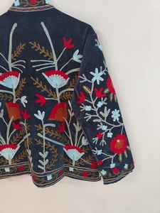 Veste en velours bleu marine brodée à la main style indien, robe de mariée bohème, veste de festival, cadeau de Noël - Product Image 5