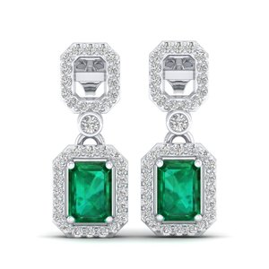 Prix de gros REYES, boucles d'oreilles pendantes en or massif 14 carats avec diamant certifié IGI pour femmes, taille émeraude, 2 carats, bijoux en pierre précieuse émeraude - Product Image 2
