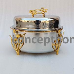 Plat de service de luxe en acier inoxydable pour la présentation de desserts lors de mariages et réceptions, pot de présentation culinaire en métal - Product Image 4