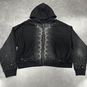 Sweat à capuche personnalisé effet délavé avec strass, design tendance, qualité supérieure, 100 % coton molletonné, style streetwear - Product Image 1