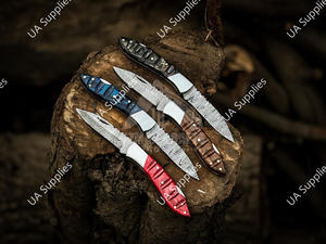 Couteau de poche pliant artisanal en acier de Damas, lame de 7 pouces à pointe tombante, manche en bois, tranchant comme un rasoir, prise ferme, OEM/ODM - Product Image 6