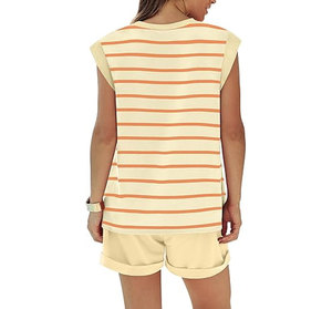Conjunto de 2 Piezas para Mujer, Shorts y Top sin Mangas, Cuello Redondo, Rojo, Casual, Corte Regular, con Bolsillo, 100% Algodón Satinado, Impermeable, para Todas las Temporadas - Product Image 5