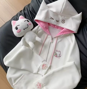 Ropa Cute Hoodies Coats Cartoon Cute <b>Cat</b> Ear Print Hooded Sweatshirts Y2K <b>Tops</b> Women Clothing Casual Zipper Loose New Hoodie - Product Image 4