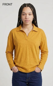 Chemise jaune moutarde à manches courtes pour femme, 100 % polyester tricoté, couleur unie, coupe classique, anti-boulochage, logo personnalisé numérique - Product Image 4