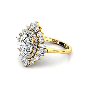 Anillo de Oro de 14K con Diamante Ovalado de 2 Quilates (9*7mm) Cultivado en Laboratorio, con 46 Diamantes Laterales de Corte Marquesa, Anillo de Boda de Lujo - Product Image 5