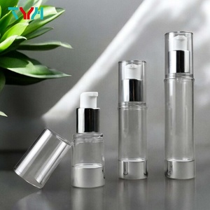 Botella cosmética sin aire para mascotas de 15ml, tapa redonda transparente para mascotas, personalización de tapa PP, blanca y bomba sin aire plateada () - Product Image 4