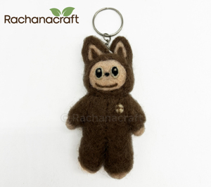 Handmade Brown Bear Felt Keychain Eco-Friendly Needle Felted Animal Bag Charm 100% <b>Wool</b> Miniature Character Keyring Accessory - Product Image 1