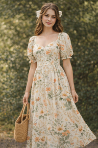 Robes pour filles/femmes en tissu crêpe naturel léger, respirant, biologique, écologique, à motif floral, finition polyester, doux et luxueux - Product Image 4