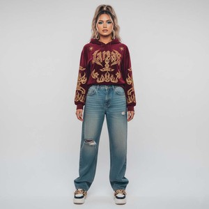 Sweat à capuche Y2K Streetwear pour femme, velours bordeaux épais de luxe, haute qualité 400 g/m², avec logo frontal, hiver automne - Product Image 1
