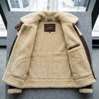 Blouson Aviateur B3 en Cuir Véritable Shearling Marron Espresso et Ivoire Contrastant pour Homme, avec Col en Fourrure Polaire Chaude