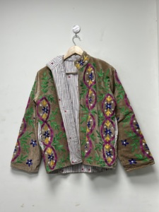 <b>Velvet</b> Floral Embroidered Bomber <b>Jacket</b> <b>Women</b> Autumn Winter Full Sleeve Hand Embroidery Pullover Artisan Crafted Multicolor - Product Image 4