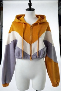 Sweat-shirt à capuche court pour femme, color-block, avec fermeture éclair, design asymétrique, décontracté, automne, manches longues - Product Image 2
