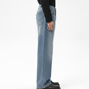 High Quality Vintage Winter Hip Hop Straight Fit Wide Bottom Streetwear Denim Jeans <b>Pants</b> Wholesale Casual Wear 14 OZ Denim - Product Image 2