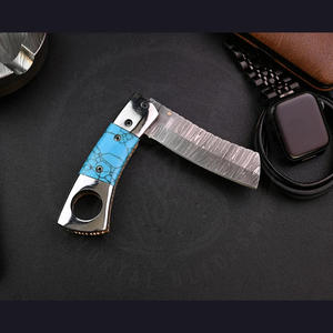 Couteau à cigares 2-en-1 de luxe en acier Damas Mortal Blades, portable et pour la vente en gros - Product Image 4