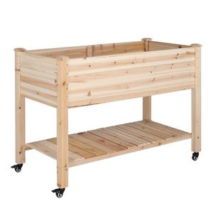 Fioriera in Legno di Abete Cinese con Ruote, 116*57*82cm, Colore Naturale - Product Image 3