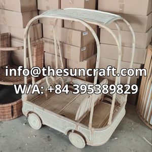 Eco Friendly Handwoven Rattan Children Buggy <b>Car</b> Cute Vehicle Shape Wicker <b>Toy</b> Push <b>Car</b> Walker Vietnam Wholesale - Product Image 5