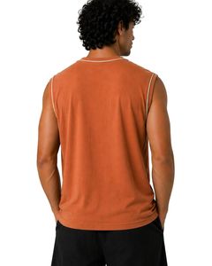 Mens <b>Rust</b> Orange Sleeveless Tank <b>Top</b> Premium Cotton Jersey Gym Fitness Casual Summer Vest Lightweight Breathable Custom Logo Fit - Product Image 2
