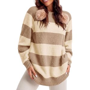 Custom Teal Women Oversized Sweaters High Quality Breathable Drop Shoulder Pompom Soft Acrylic Cozy Crewneck <b>Jumpers</b> - Product Image 5