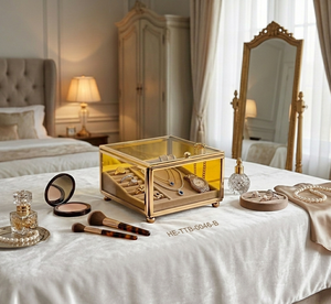 Chromatique Citrine – Glass Trinket <b>Box</b> Chromatique <b>Keepsake</b> Collection-elegant metallic structure,Crafted with brass frame - Product Image 4