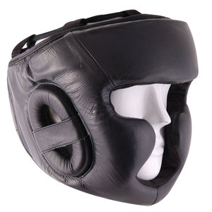 <b>Boxing</b> Head Guard PU Leather Black Unisex Adjustable Hook Loop Closure Protective Gear for Adults Universal - Product Image 3