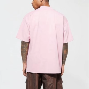 <b>Men's</b> Oversized <b>Pink</b> Cotton <b>T</b>-<b>Shirt</b> Regular Sleeve O-Neck Letter Pattern Casual Anti-shrink 210g Knitted Jersey Fit - Product Image 3