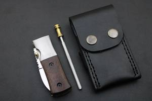 Stainless Steel Folding <b>Utility</b> <b>Knife</b> Rosewood Handle Vertical Carry Sheath <b>Pocket</b> <b>EDC</b> Hunting Camping Drop Point Support OeM - Product Image 2