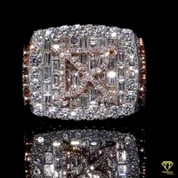 Anillo de Diamantes Moissanite con Inicial X, Estilo Hip Hop, Chapado en Oro, Joyería Brillante de Lujo, Anillo Personalizado con Letra para Hombre y Mujer
