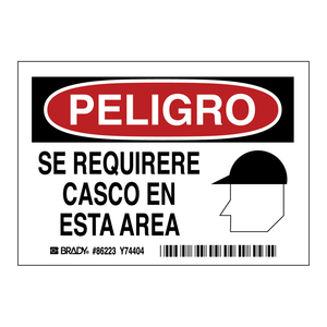 Etiquetas de Seguridad Obligatorias para Cascos Brady en Español, Adhesivos Autoadhesivos de Plástico Duradero para Áreas Industriales y de Construcción - Product Image 1
