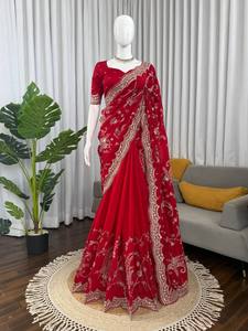 <b>Women</b> Premium Designer <b>Saree</b> <b>For</b> Wedding Reception Party Festival Celebration Traditional Ethnic Wear Elegant Fashion Style - Product Image 1