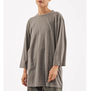 Women's Oversized Crew Neck Three Quarter Sleeve T-Shirt Solid Gray Regular Fit 100% Cotton <b>Jersey</b> Breathable Eco-Friendly - Product Image 1