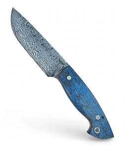 Cuchillo utilitario de hoja fija de acero de Damasco hecho a mano con mango de madera azul personalizado, herramienta EDC - Product Image 1