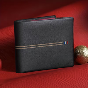 Portefeuille en cuir véritable pour homme, porte-cartes fin et élégant de haute qualité avec design bicolore, cadeau de Noël pour homme - Product Image 1
