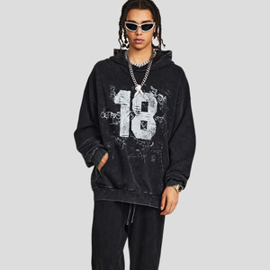 Sweat à capuche tendance automne pour homme 380G, style rétro américain, délavé, 100% coton, imprimé numérique, doublé - Product Image 6