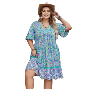 Vestido midi vintage con estampado para mujer, vestido con mangas abullonadas - Product Image 1