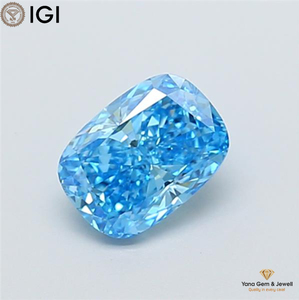 Diamant de laboratoire CVD de couleur bleu vif fantaisie, clarté VVS2, 1,00 carat, forme coussin, avec certificat IGI, pour cadeau de bague de luxe - Product Image 1
