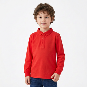 Camisa Polo de Manga Larga para Niños, Color Rojo Sólido, Estilo Casual, 100% Algodón Tejido, Uniforme Escolar, Uso Diario, Hecho en Bangladesh - Product Image 5