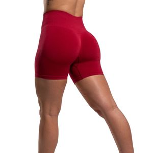 Shorts de sport sans couture taille haute pour femme, rouge, à compression, pour la gym, le fitness et l'entraînement, extensibles, bas de tenue de sport - Product Image 2