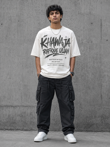 Khawaja Rafique Ullah Enterprises Men's Oversized <b>Long</b> Knitted <b>Black</b> <b>T</b>-<b>Shirt</b> Contrast Trim Street Style Short <b>Sleeve</b> O-Neck 100% - Product Image 1