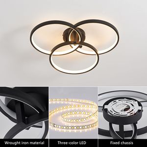 Lámpara de Techo LED Negra Moderna y Elegante de 20 Pulgadas, Ahorradora de Energía, con 3 Anillos, para Sala de Estar, Dormitorio, Comedor - Product Image 6