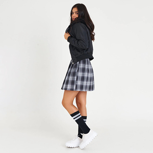 Wholesale Blank Custom Logo Baseball Baseball-collar Bomber Full Zip Up Ribbed Hem Satin Shell Varsity Jacket For Women - Product Image 3