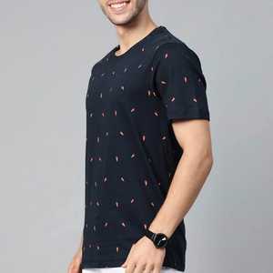 T-shirt à manches courtes pour homme, noir, avec motif à pois rouges, col rond, coupe décontractée, 100% coton jersey, qualité supérieure. - Product Image 2