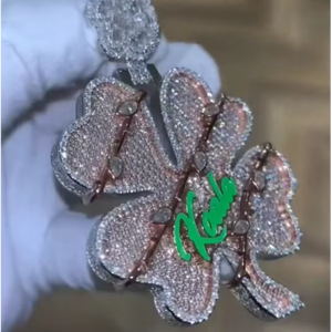 CONCEPTION GRA - Juego de Joyería de Trébol de la Suerte con Moissanita Verde Certificada, Plata 925, Chapado en Oro de 14K, Colgante Hip Hop Personalizado - Product Image 1